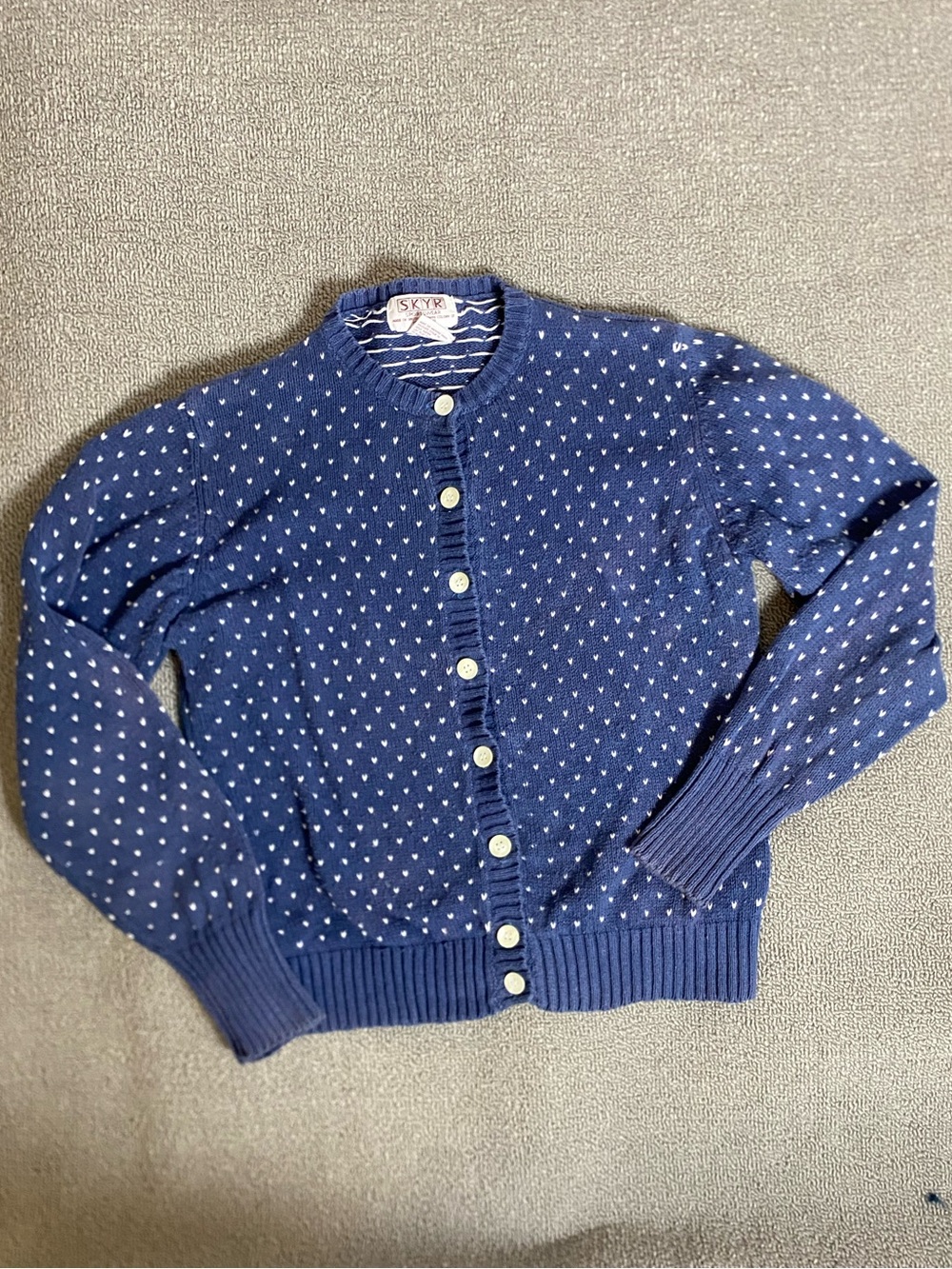 Vintage 90’s Skyr Navy Polka Heart Button-Up Cottagecore Grandmacore Cardigan